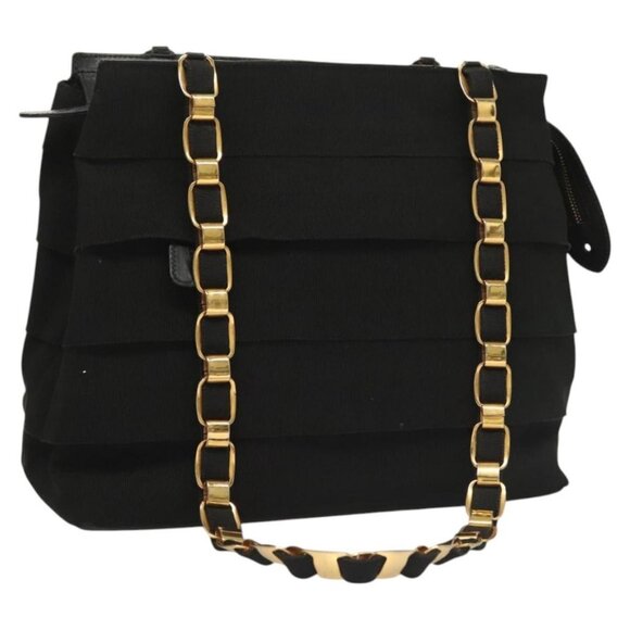 Salvatore Ferragamo Chain Vala Shoulder Bag Canvas Black Gold Auth - Picture 2 of 16